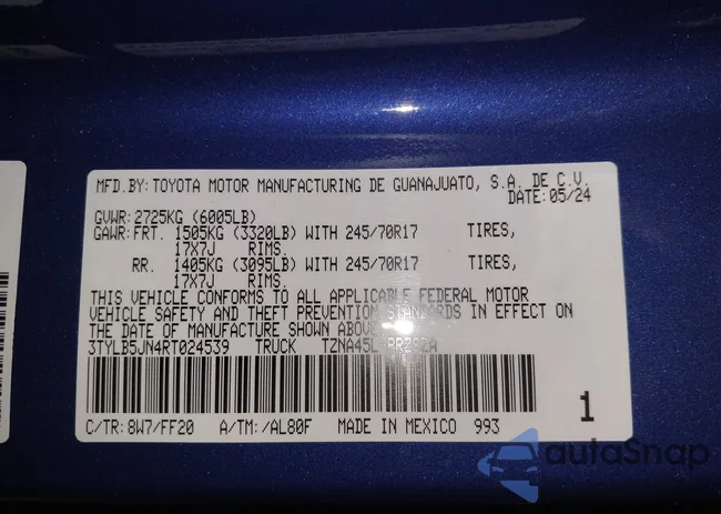 3TYLB5JN4RT024539: 43857876