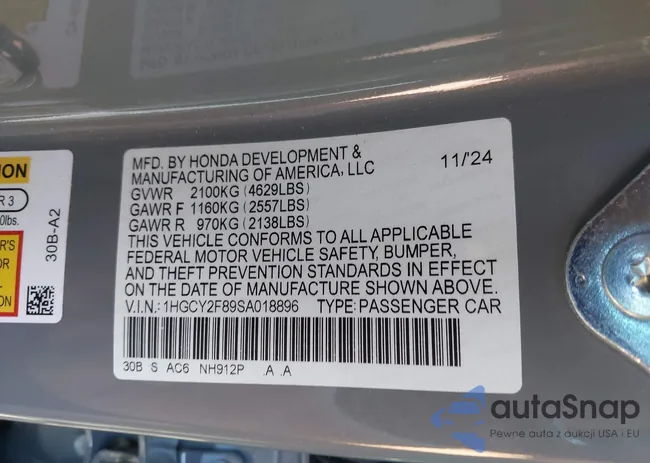 1HGCY2F89SA018896: 43859007