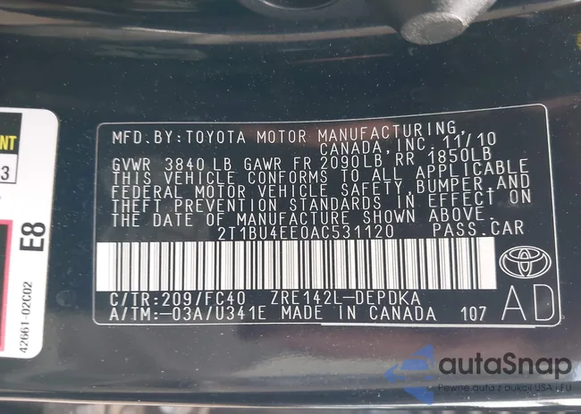 2T1BU4EE0AC531120: 43858721