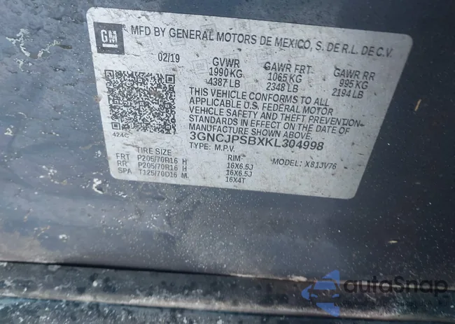 3GNCJPSBXKL304998: 43860007