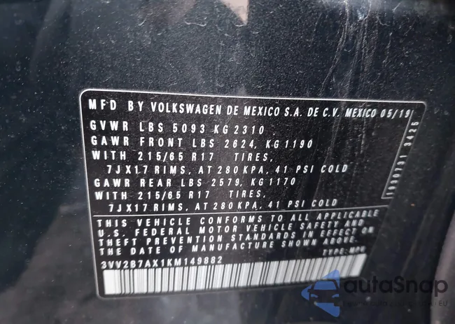 3VV2B7AX1KM149882: 43859490