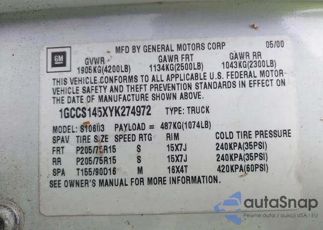 1GCCS145XYK274972: 43860966