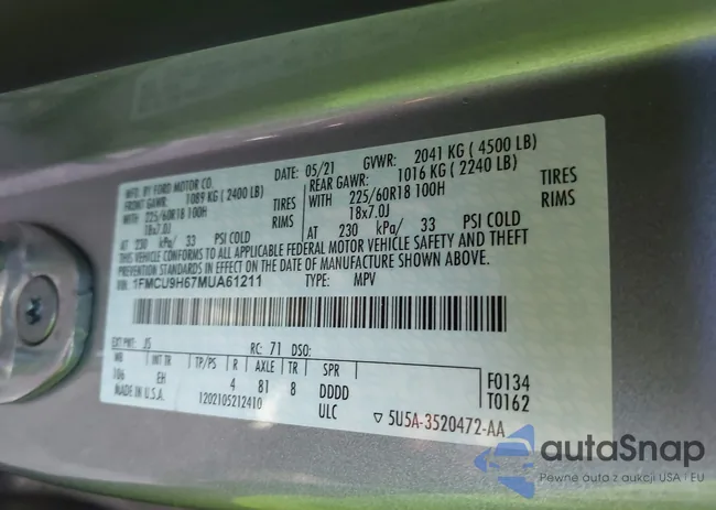 1FMCU9H67MUA61211: 43861082