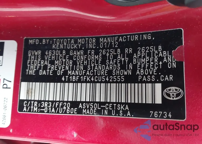 4T1BF1FK4CU542555: 43861384