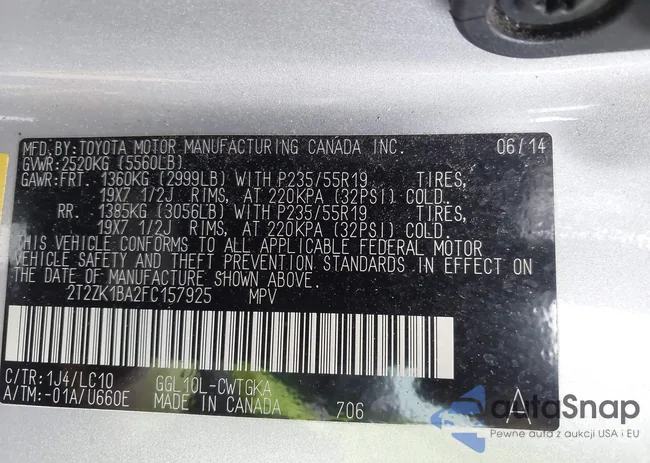 2T2ZK1BA2FC157925: 43861419