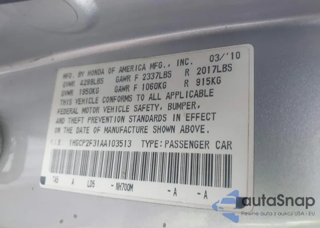 1HGCP2F31AA103513: 43860506