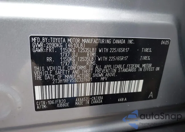 2T3H1RFV5SC327601: 43860725