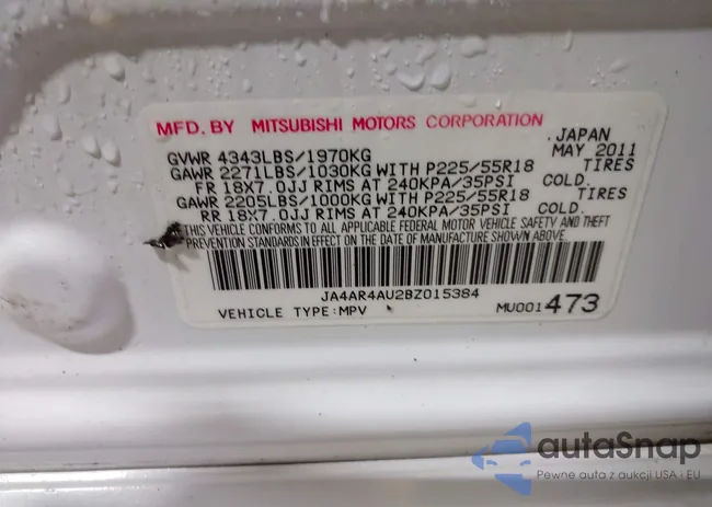 JA4AR4AU2BZ015384: 43860828