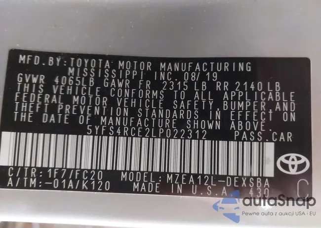 5YFS4RCE2LP022312: 43860833