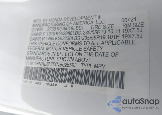 5FNRL6H8XNB026593: 43861947