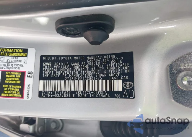 2T1BU4EE4CC904775: 43862117