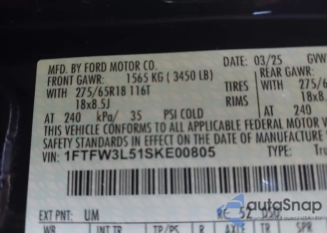 1FTFW3L51SKE00805: 43862177