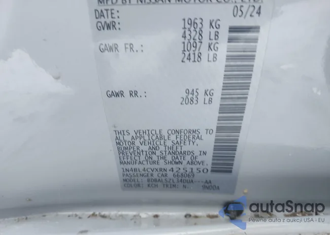 1N4BL4CVXRN425150: 43863180