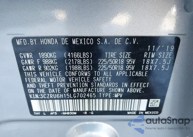 3CZRU6H15LG702465: 43863405