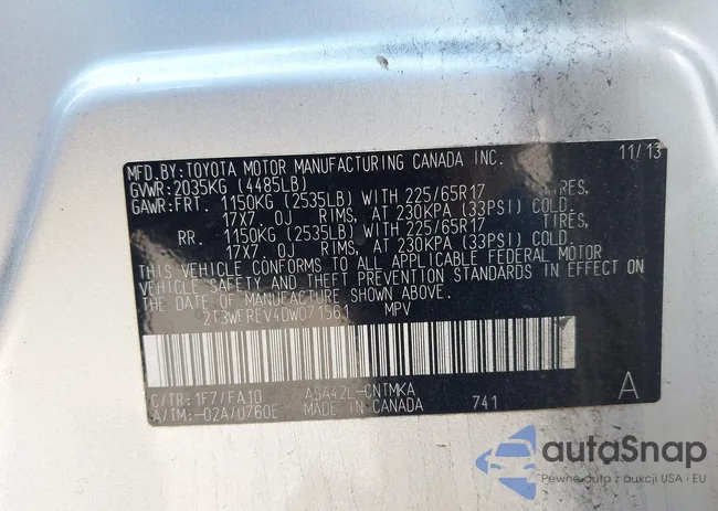 2T3WFREV4DW071561: 43864005