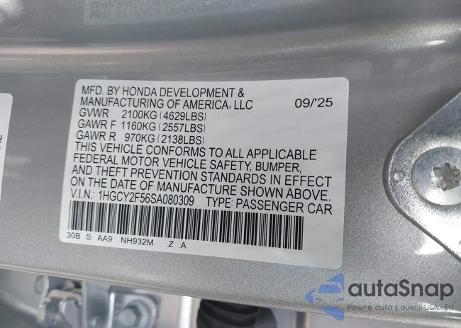 1HGCY2F56SA080309: 43863626