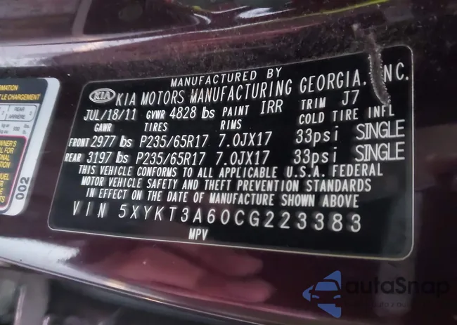 5XYKT3A60CG223383: 43863660