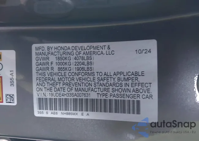 19UDE4H33SA007631: 43864924