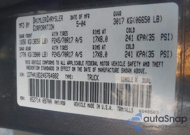 1D7HA18D24S764882: 43865052