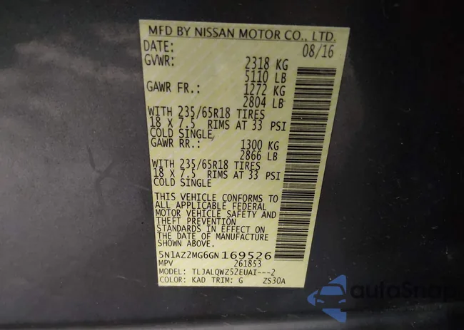 5N1AZ2MG6GN169526: 43865100