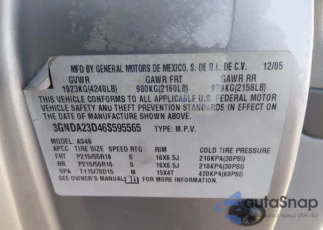 3GNDA23D46S595565: 43865325