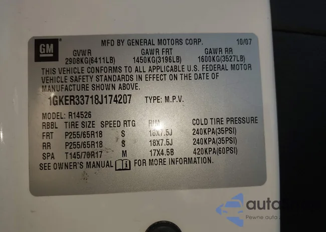 1GKER33778JN74207: 43865333