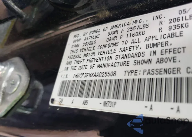 1HGCP3F8XAA025508: 43865384