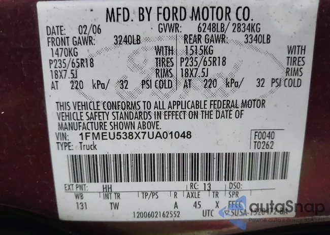 1FMEU538X7UA01048: 43865457