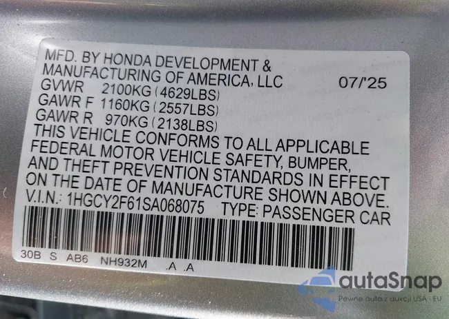 1HGCY2F61SA068075: 43864792