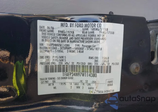 1FAFP34N97W114380: 43866034