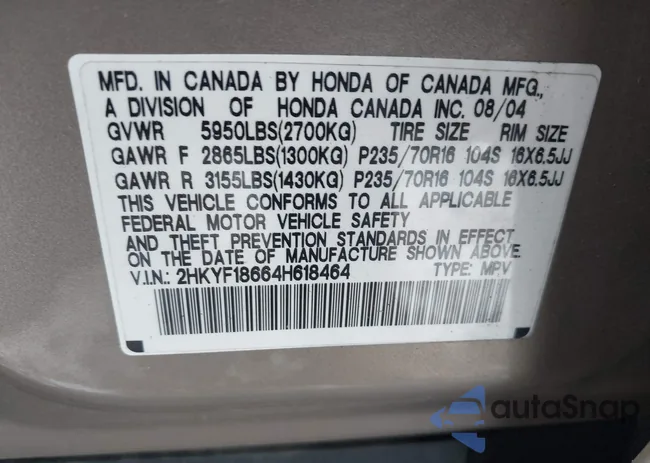 2HKYF18664H618464: 43866092