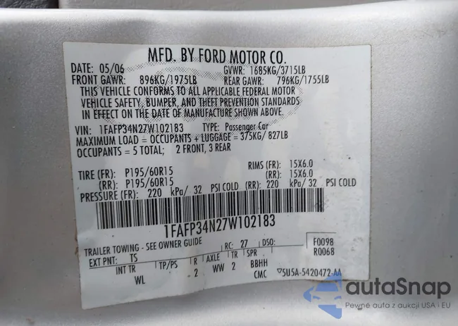 1FAFP34N27W102183: 43866351