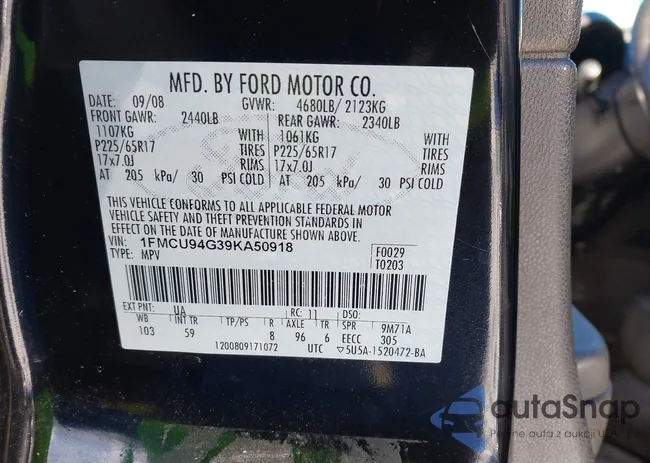 1FMCU94G39KA50918: 43866894