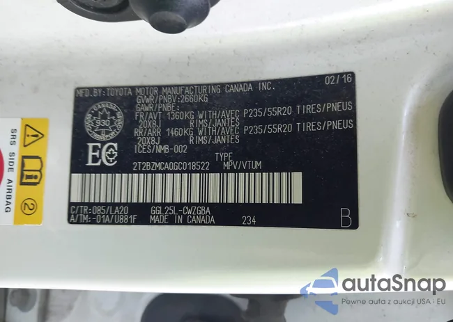 2T2BZMCA0GC018522: 43866932