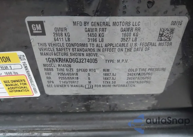 1GNKRHKD6GJ274005: 43867205