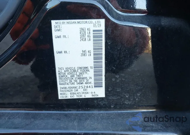 1N4BL4DVXKC252441: 43867250