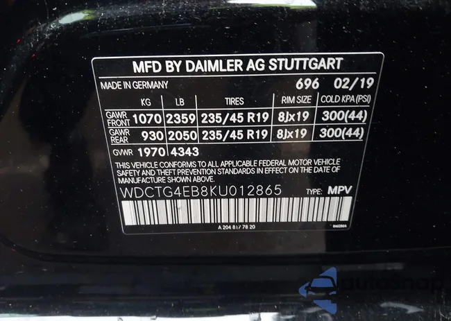 WDCTG4EB8KU012865: 43867309