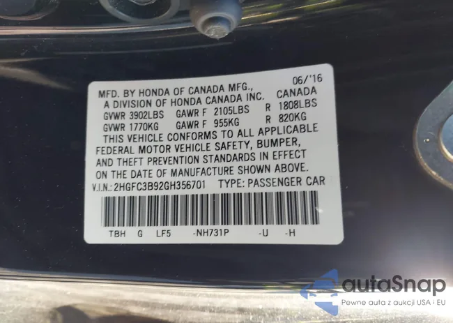 2HGFC3B92GH356701: 43866683