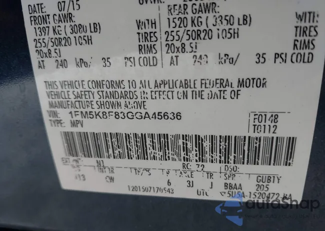 1FM5K8F83GGA45636: 43867934