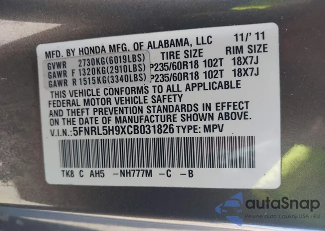 5FNRL5H9XCB031826: 43867979