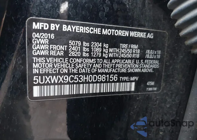 5UXWX9C53H0D98156: 43868356