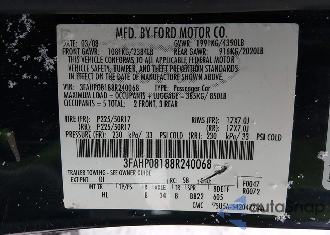 3FAHP08188R240068: 43868361