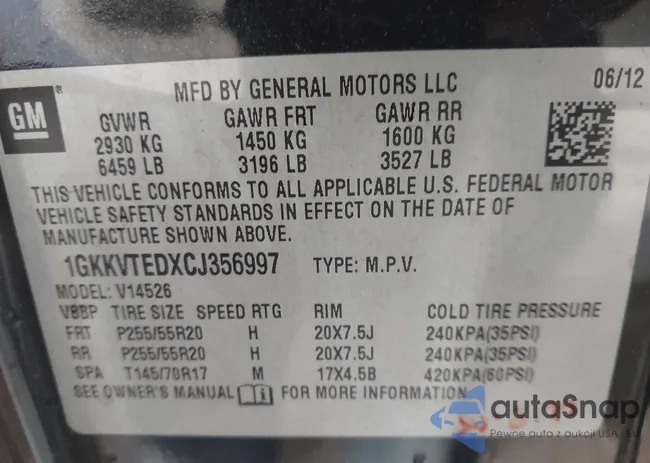 1GKKVTEDXCJ356997: 43867612