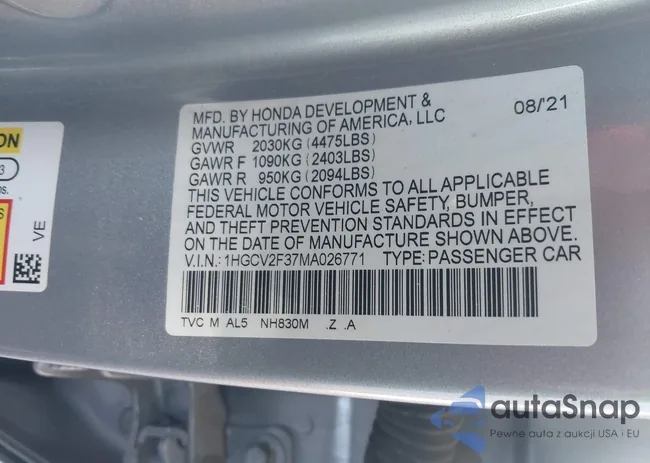 1HGCV2F37MA026771: 43868983