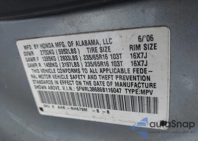 5FNRL38686B116047: 43869055