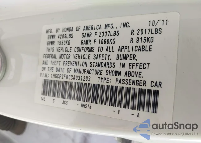 1HGCP2F60CA031202: 43869143