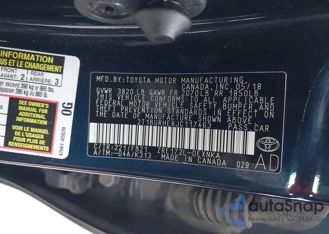 2T1BURHE8JC117463: 43868618