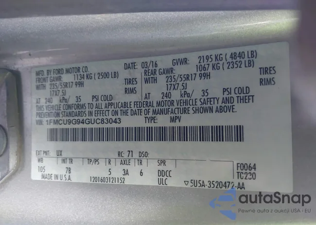 1FMCU9G94GUC83043: 43870088