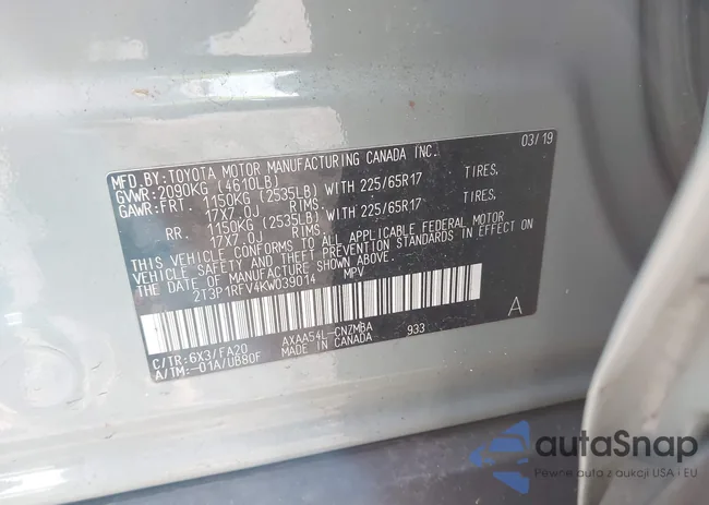 2T3P1RFV4KW039014: 43870275