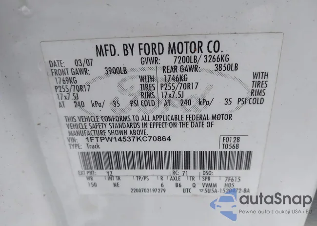 1FTPW14537KC70864: 43870344